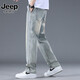 JEEP SPIRIT牛仔裤男夏季薄款2025新款松紧腰阔腿复古潮牌宽松直筒百搭长裤子 9909复古蓝 M 建议【90-110斤】