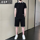 吉普（JEEP）运动休闲套装男士夏季薄款冰丝t恤短袖短裤两件套polo衫帅气百搭 灰色9863(一套) M