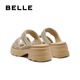 Belle Fashion Rhingestone Face Casual Slippers for Women 2025 Été Nouvelle pantoufles extérieures épaisses D7Z1DBT5 Couleur d'abricot 39 (245 mm)