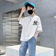 Sweet Miaomiao Boys Trendy kurzärmeliger Anzug Sommer mittelgroße Kinderkleidung und Hosen modische Jungen cooler und modischer Sommer zweiteilerer Jungen-Sommer-Trendanzug [Weiß] 160 Größe [Vorgeschlagene Höhe 150-160 cm]