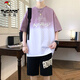 啄木鸟（TUCANO）青少年夏季短袖t恤12-15岁男孩衣服13初高中学生帅气大童夏装套装 6169-5紫色套装【短袖+黑短裤】 M (约75-100斤)