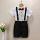 Jiaojing boy overalls suit summer small and medium-sized children kindergarten suit performance host dress shorts men summer 9901 shirt + shorts + red bow tie + strap + medium tube 120 cm