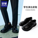 Romon boys' leather shoes black soft sole British style student performance shoes children's performance big children's suit shoes black 33