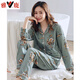 Pajamas Yalu pour les femmes au printemps et en automne en coton pur à manches longues automne-taille moyenne d'âge moyen de l'âge moyen printemps et à l'été des vêtements de maison minces C9272 poudre de haricot Cat XL (recommandé 120-140jin [Jin est égal à 0,5 kg]))