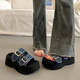 Belle-style super hot French thick-soled sandals for women in summer wear fashionable 2025 new niche outdoor beach shoes black 38
