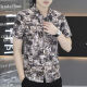 罗蒙夏季新款港风时尚潮流男士数码短袖衬衫印花薄款衬衣小众上衣 7029黑色 M  95-110斤