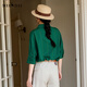 
Answer to the puzzle oversized printed shirt split sleeves for women 2025 summer new retro style striped shirt 256MC6210 Pine and Cypress Green Stripe M