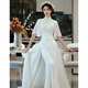 Seasonal cheongsam wedding dress, new Chinese style lace evening dress, niche satin retro improved bridal temperament, engagement and welcome out, white XL