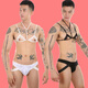 Zailu Men's Underwear Set Lace Hollow Underwear Halter Neck Bra Mini Vest Thong Couple White Bra + Panties S S