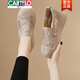 
CARTELO lace mesh breathable inner heightened fisherman shoes for women thick sole 2025 summer thin hollow cloth shoes small size casual single shoes JST 1283 Khaki 35