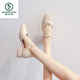 Spechtsandalen für Frauen 2025 Sommer neuer französischer Fairy Style Santer Rock mit mittlerem dicken Absatztemperament Mary Jane Single Schuhe Grün B682 34