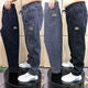 Fett Plus Fett Plus-Size-Jeans für die hohe Taille von Männern lose elastische Haremhosen wagen resistente Hosen grau 6xl [Vorgeschlagen 210-230jin [Jin gleich 0,5 kg]]