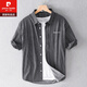 皮尔卡丹（PIERRE CARDIN）男士条纹衬衫短袖宽松夏季薄款日系休闲百搭纯棉衬衣夏装衣服 9740黑色 M 斤左右