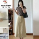 Woodpecker (Tucano) Wash Cotton Jupe pour les femmes Retro Travail Vêtements de travail printanière et d'été de style moyen-tube à tube à tube à couvert de hanche à la ligne de ligne A-Line pour femmes Off-White 6628 # une taille 80-130jin [Jin est égal à 0,5 kg]