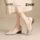 ZHR top layer cowhide women's shoes commuting leather shoes for women's shallow mouth thick heel single shoes workplace work shoes S689 beige 36