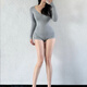 Minghuitong American Hot Girl Jumpsuit Big V Sexy Pilates Training Suit Cycling Sports Garment Suit Fitness Jumpsuit Female Gray Jumpsuit S Recommended 80-90Jin Jin is equal to 0.5 kg