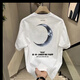 Njskakw Hong Kong Top de algodón puro de manga corta para hombres y mujeres Summer suelto American Camiseta nueva marca de moda Pareja de media manga V761 Negro (Compass) XL recomendado 140-160Jin [Jin equivale a 0.5 kg]