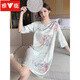 Yalu New Chinese Style Night Dress for Women 2025 New Summer Short Sleeve Thin Chinese Style Night Dress 688-Black and White Butterfly Cool and Silky 2XL 140-160Jin[Jin equals 0.5 kg]
