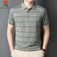 MONTAGUT Summer Mulberry Silk Short-Sleeve T-Shirt Men's Middle-aged Daddy's Striped Lapel Half-Sleeve Polo Shirt 723 Royal Blue M 165 [Suggested 100-115 Jin [Jin equals 0.5 kg]]