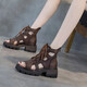 Belle Sandales à pointe de poisson pour femmes 2025 Nouvelle cale polyvalente Solemn épaisse Wenzhou en cuir souple Répandre à glissière haute chaussures romaines Huidong Sandales de thé au lait féminin 20 Sandales pour femmes 2025 Nouveau style 39