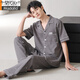 Modal pajamas men's summer pure cotton 2025 new middle-aged short-sleeved trousers loose large size simple home clothing set NSN-9856 gray and blue pockets covered with pattern Cardigan L