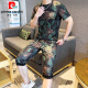 皮尔卡丹（pierre cardin）轻奢欧货短袖男装夏季潮牌潮流高端冰丝速干t恤男士穿搭一整套装 829卡其色套装 2XL 适合135-150斤