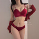 法式丝绒性感红色本命年内衣女小胸聚拢无钢圈舒适保暖文胸罩套装 银灰(单件) MX694 70A 32B(通杯)