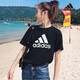 Adidas Frauensportanzug 25 Sommer Neuer lässige klassische klassische, atmungsaktive kurzärmelige T-Shirt Lose Fünfviertel Hosen Shorts Zweiteiler GL0722+JE1309 S