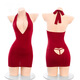 Feimushen v Love Hollowed-out Halter Neck Hippack Robe Sexe Unwear Sexy Pure Sleepy Jirt 6195 AMOUR MOTS SECRET RED RED [Robe + T-Pants] One Taille (Recommandé 80-125 Jin [Jin est égal à 0,5 kg]))