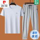 皮尔卡丹（pierre cardin）夏季冰丝圆领短袖t恤短裤两件套男士透气速干休闲运动套装男 套装5012黑色 XL 175建议135-150斤