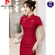 
Pierre cardin college entrance examination cheongsam 2025 new summer red lace temperament elegant mother wearing flag-kick win high school entrance examination 677 green-tie pendant 2XL