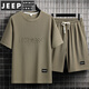 
JEEP SPIRIT casual sports suit men's summer ice silk t-shirt thin shorts large size short sleeves handsome paired with two-piece set set-TZ829 gray [top + pants] M Recommended 90-110Jin [Jin equals 0.5 kg]