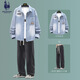 Gyuwvg2024 Nouveau style d'adolescents veste de costume en jean masculin jeste de printemps d'école intermédiaire tendance n ° 9902 noir + tao 8298 noir deux pièces xl 120-140jin [Jin est égal à 0,5 kg]