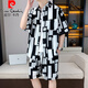 皮尔卡丹（pierre cardin）夏季冰丝短袖衬衫套装男士休闲运动沙滩半袖衬衣搭配短裤一整套潮 679黑色套装 4XL 175-190斤