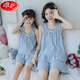 LangSha (LangSha) girls pajamas, parent-child mother-daughter suspender vest shorts suit summer thin cotton gauze big boy girl princess [pure cotton gauze] LD11303# Xingcuihua M [suggested height 150-160cm]