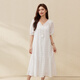 
Fiber Show [Literary and Artistic V-neck Dress for Age Reducing Jacquard V-neck Dress] Large Size Women's Fat mm2025 Summer New Style 1656 Bei White 3XL
