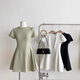
ZIPJBX short-sleeved dress with small fragrance style waist-hugging and slimming A-line skirt-feeling temperament women's clothing Black #1283 2XL