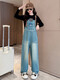Jiaojing children's clothing girls denim overalls girls sports and casual long trousers spring and autumn clothes Korean loose trend retro overalls 120 size recommended height 105-115CM