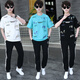 乐琪娅夏季青少年短袖T恤男孩衣服高中初中学生大童夏装帅气运动套装潮 白蓝色 套装TZ9226款 M 【70-90斤】