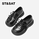 Saturday (St&Sat) Children's Shoes Girls Princess Shoes 2025 Spring and Summer New Little Girls Black Soft Sole Leather Shoes Tassel Children's Shoes Classic Black 37 Inner Length Approximately 23.3cm
