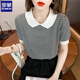 Romon striped doll collar short-sleeved T-shirt for women 2025 summer new ice silk sweater thin small age-reducing top DX691# yellow M Recommended 100-120Jin [Jin equals 0.5 kg]
