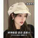 Hat Korean short-brim beret cloud octagonal hat for women autumn thin large head circumference versatile hat trendy black