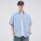 Pinstripe purple American short-sleeved shirt men's summer thin style 2025 new small patch pocket five-point sleeve work shirt Green Z983 XL [130-150Jin [Jin equals 0.5 kg]]
