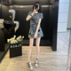 Kaizitu Kaizitu Sommer Neuer Frauenanzug kleine Tragen eine komplette Reihe modischer altersreduzierender Denim-Shorts 2957 Dunkelgraue Kleidung + 7022 gestickte Röcke m