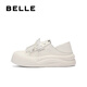 百丽（Belle）可两穿板鞋女2025秋季新款可爱蝴蝶结厚底增高休闲鞋B2629CM5 米白色 34 (220mm)