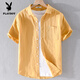 Playboy (PLAYBOY) Men's Line Lapel Short Sleeve T-shirt Loose Shirt Collar Top Clothes with Led T-shirt Line T-shirts Line Cloth Summer yunyi-9711 Blue Dark Color. M