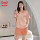 Cat Man (Miiow) pijama de algodón puro para mujeres en pantalones cortos de verano y pantalones cortos de estilo coreano ropa dulce ropa para el hogar, cómodo, de cuello redondo de gran tamaño, 9855 oso naranja claro m