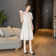 
Cypress House puff sleeve dress 2025 summer new women's fresh hollow spliced ​​round neck midi skirt