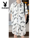 Playboy (Playboy) Shirt à manches courtes d'été masculin Set Youth Keorn Korean Style Trendy Thin Ice Silk Shirt Un ensemble de vêtements lâches et beaux 679 Black 2xl