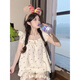Yalu Summer mignon petite girl girl pyjamas suspense coton lin mince 2025 Nouvel ensemble de vêtements de petite maison 844 * ensemble d'amour rose s